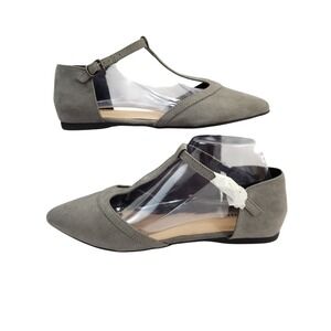 Veittes Womens Gray Suede Pointed Toe T Strap Ballet Flats Shoes Size 8.5